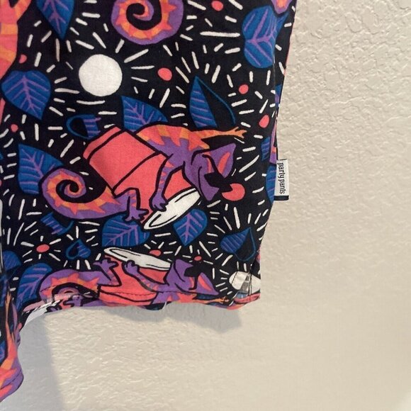 Party Pants Vacation Button up Shirt Short Sleeve top Neon 80s Lizard chameleon - Picture 2 of 11